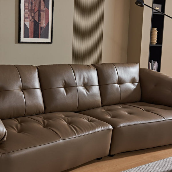 English Elm Modern Elliptical Three Seat Sofa Genuine Cowhide Leather Solid Wood Frame Living Room Brown W1765S00136