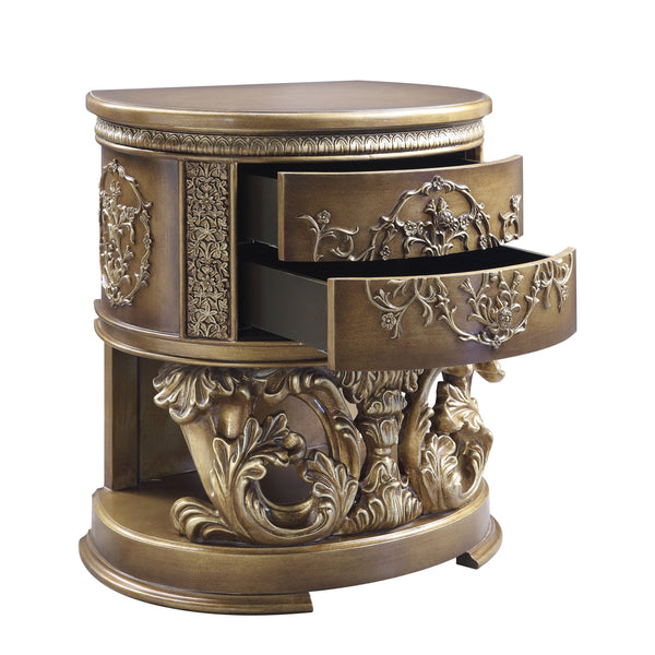 English Elm Brown Brown and Gold 2-Drawer Nightstand Felt-Lined Drawers Smooth Metal Glide Elegant Storage Solution B062P215401