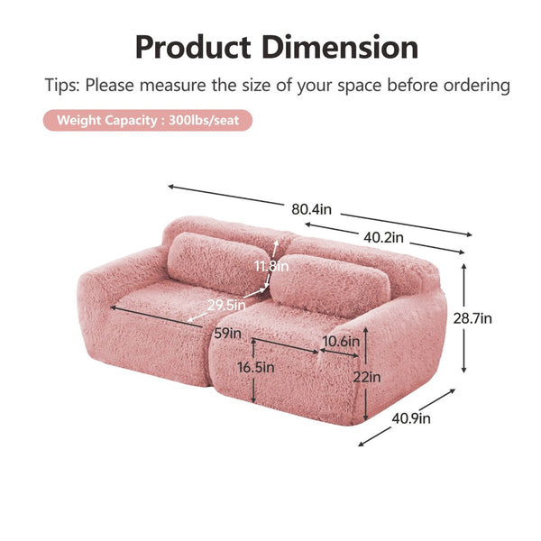 English Elm 2-seater Modular Cloud Sofa Plush Fluffy Sectional with Pillows for Living Room W714P380195