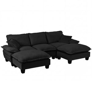 English Elm Modular Chenille Cloud Sectional with Sculptural Curved Arms and Movable Ottoman Black W3163S00121