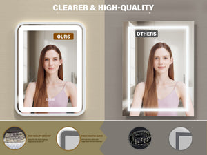 English Elm Bathroom LED Vanity Mirror 36x28 with Anti-Fog, Dimmable 3-Color Temp, Memory Function, Silver Frame T3177P284024