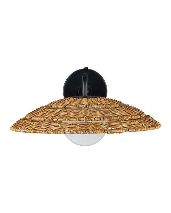 Currey & Company Barbary Outdoor Wall Sconce - Stylish All-weather Wicker & Milk-glass Globe For Elegant Illumination Natural All,Weather Wicker ,Metal ,Glass 5500-0059-currey-company