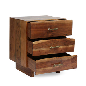 English Elm Christopher Knight Home® - NIGHTSTAND — Handcrafted Acacia Wood Nightstand with 3 Drawers, Antique Brass Handles, Boho Chic 68804.00