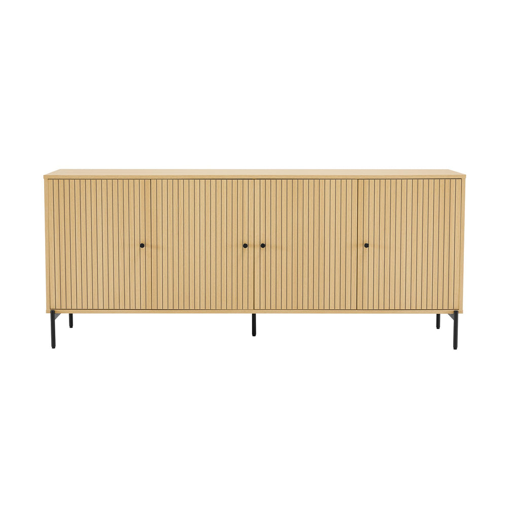 English Elm Magnolia 71" Sideboard Light Oak — Slatted Design, Soft-Close Doors, 8 Cubbies, Black Metal Legs B365S00107