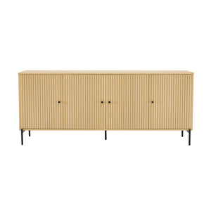 English Elm Magnolia 71" Sideboard Light Oak — Slatted Design, Soft-Close Doors, 8 Cubbies, Black Metal Legs B365S00107