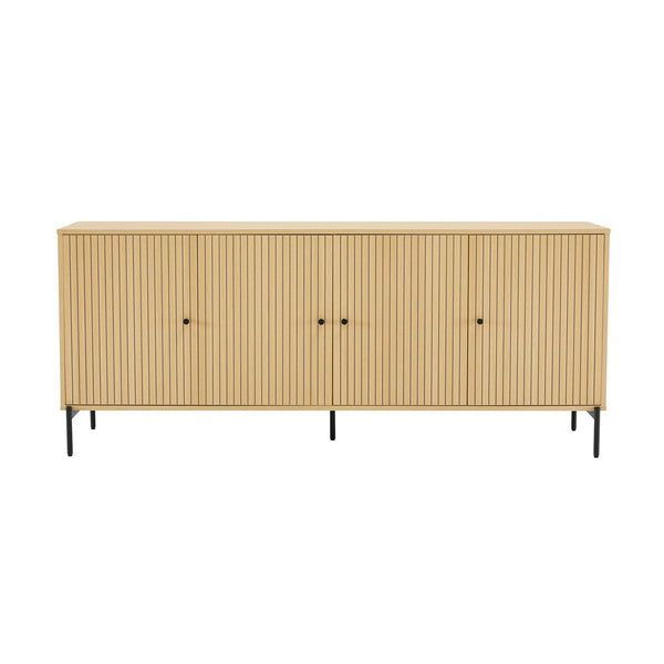 English Elm Magnolia 71" Sideboard Light Oak — Slatted Design, Soft-Close Doors, 8 Cubbies, Black Metal Legs B365S00107