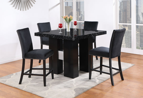 English Elm MIKHA Solid Wood Black Bar Table with Extra-Thick Top, Double Pedestal Base & Silver Connectors B201S00093