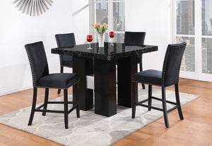 English Elm MIKHA Solid Wood Black Bar Table with Extra Thick Top & 4 Upholstered Black Bar Stools, Chic Transitional Design B201S00142