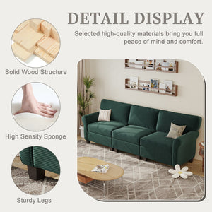 English Elm 94" Corduroy Three Seater Sofa Deep Cushioned Solid Wood Frame Modern Living Room Couch Dark Green W2715S00007