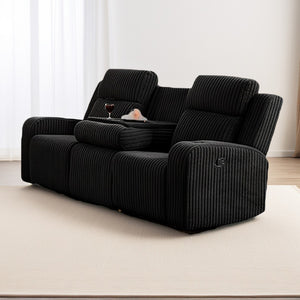 English Elm 2+3 Seat Corduroy Reclining Sofa Set with Bluetooth Speaker and Wireless Charging Console W3900S00017