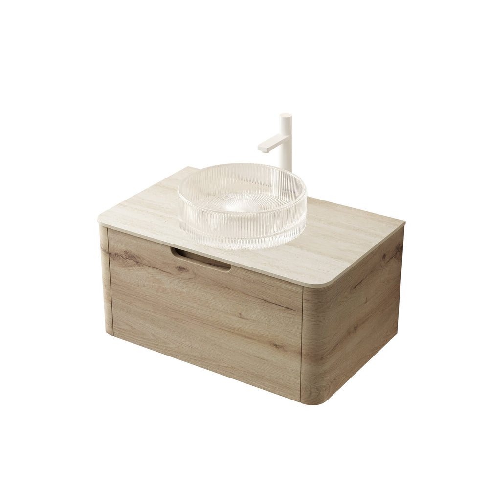 English Elm XAI 30'' Wall Mounted Cabinet 7070 Light Woodgrain - Curved Plywood Design, Soft‑Close Drawer, Beige W2615P330825
