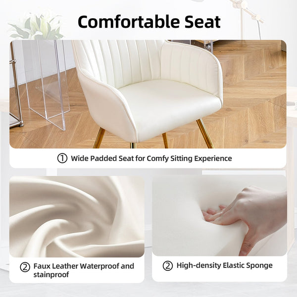 English Elm Faux Leather Mid-Back Dining Chairs Set of 2 with Gold-Plated Legs, Removable Cushions, White Elegance W3394P329169