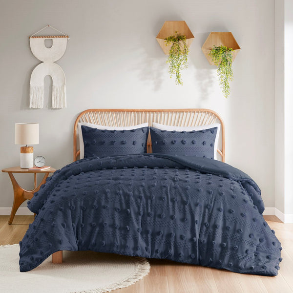 English Elm Full/Queen Lucy Clip Jacquard Comforter Set with Pom Pom Texture, Hypoallergenic, OEKO‑TEX Certified, Machine Washable Navy 9.84 L x 18.9 W x 9.84 H B035P148302