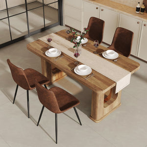 English Elm Table and Chair Set 5 Piece Wood Grain Top with Brown Techno Fabric Dining Seats W1151S04344