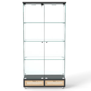 English Elm Modern Glass Display Cabinet With Led Lights, 4 Shelves & Drawers - Stylish Furniture For Collectors W241S00057