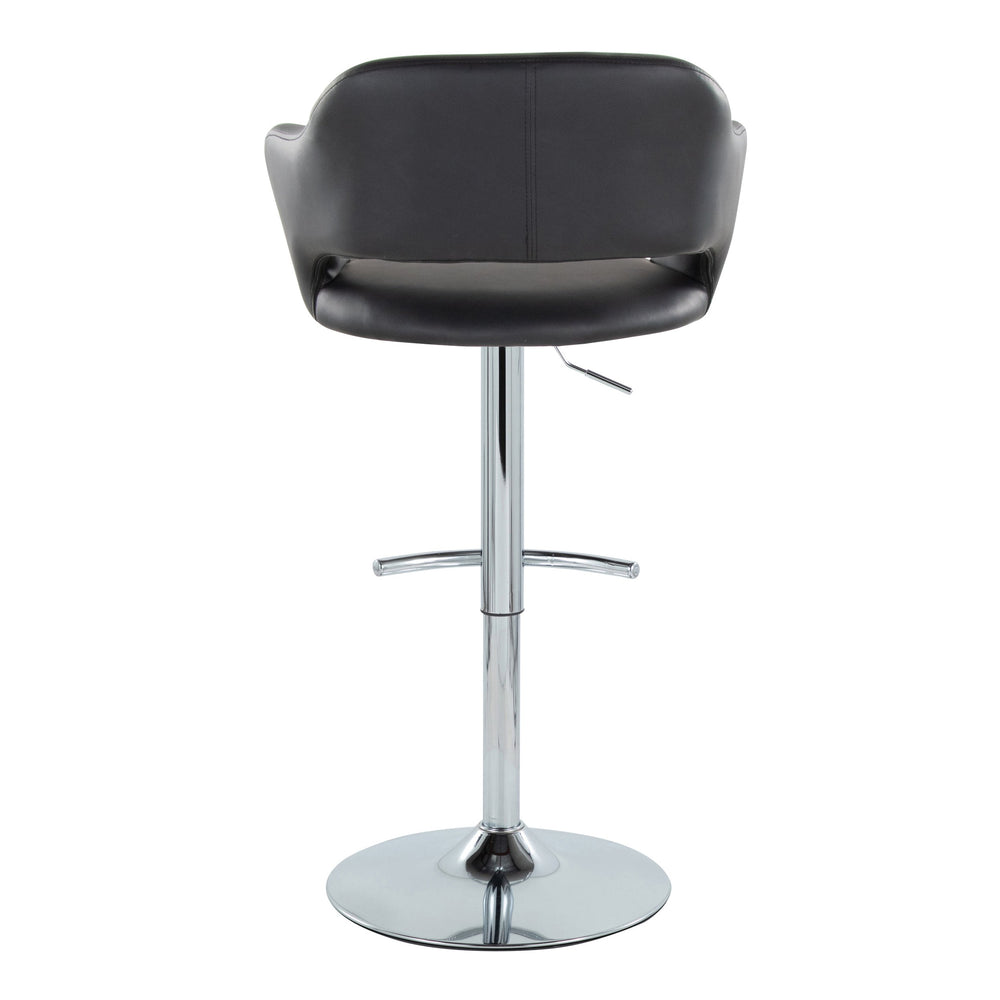 English Elm Margarite Adjustable Barstools Set of 2 - Black Faux Leather Swivel, Chrome Base, Ergonomic Cut-Out Backrest B202S00967