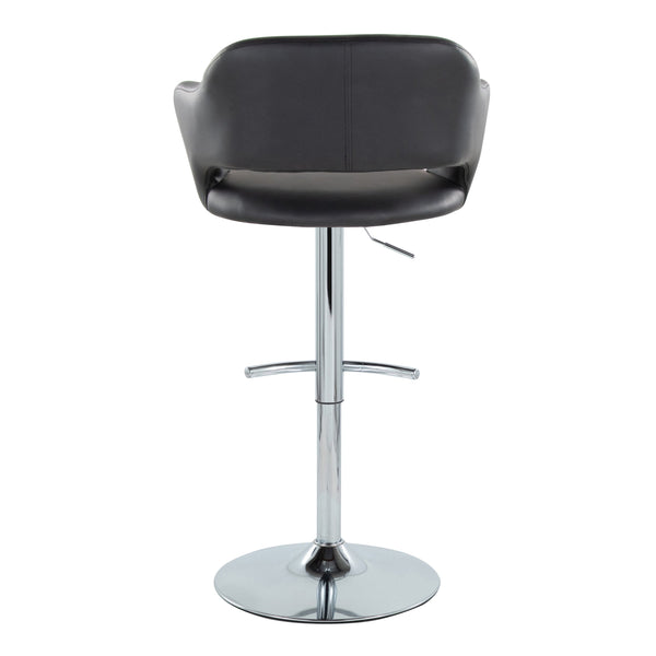English Elm Margarite Adjustable Barstools Set of 2 - Black Faux Leather Swivel, Chrome Base, Ergonomic Cut-Out Backrest B202S00967