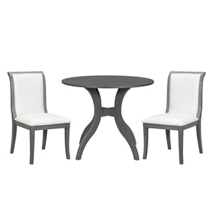 English Elm Oak Gray Dining Set: 39.4" Round Table & 2 Upholstered Chairs - Timeless Elegance For Your Home TWSET-GRACIA2E