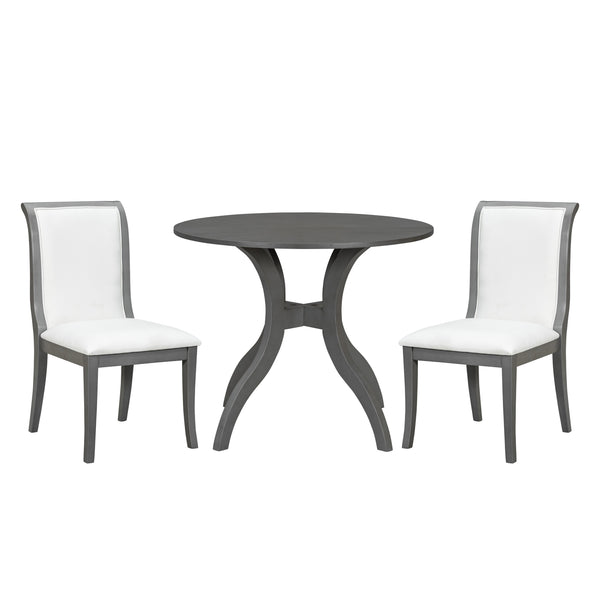 English Elm Oak Gray Dining Set: 39.4" Round Table & 2 Upholstered Chairs - Timeless Elegance For Your Home TWSET-GRACIA2E