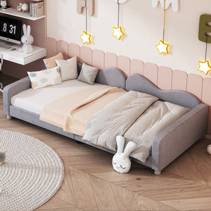 English Elm Twin Sherpa Upholstered Daybed with Cloud-Shaped Backrest, Cozy Sofabed Design, No Box Spring Needed Gray 42.5 L x 25.5 W x 8 H N733P234602E