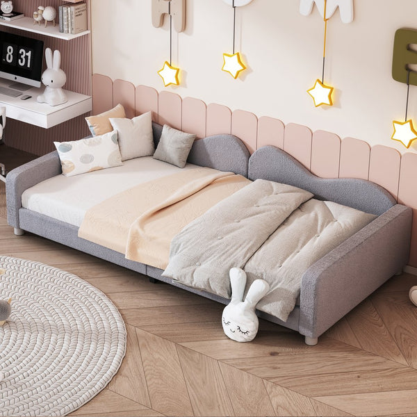 English Elm Twin Sherpa Upholstered Daybed with Cloud-Shaped Backrest, Cozy Sofabed Design, No Box Spring Needed Gray 42.5 L x 25.5 W x 8 H N733P234602E