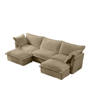 English Elm Slipcovered Modular Deep Seat Sofa - Cozy Corduroy Couch With French Edges & Washable Covers, Camel W3041S00068-GIGA