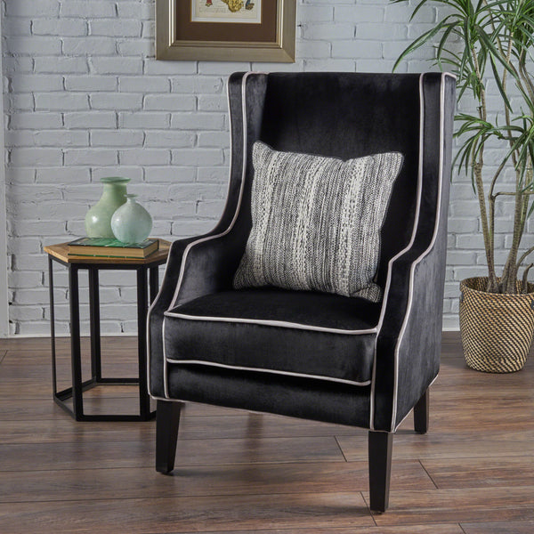 English Elm Christopher Knight Home® - CLUB Velvet Armchair with Tonal Piping and Two-Tone Upholstery, Plush Durable Craftsmanship, Cozy Statement Piece Black 61443.00BPRL