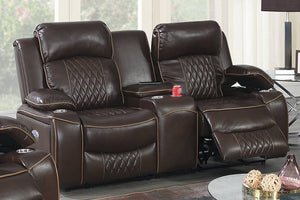 English Elm Power Motion Loveseat - Contemporary Brown Gel Leatherette With Usb, Cup Holders & Storage Arms B011S01066-GIGA