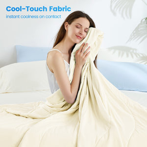 English Elm 1-piece Queen Cooling Comforter Nylon Spandex Shell Wave Quilted Breathable Lightweight Fill Ivory B035P408405