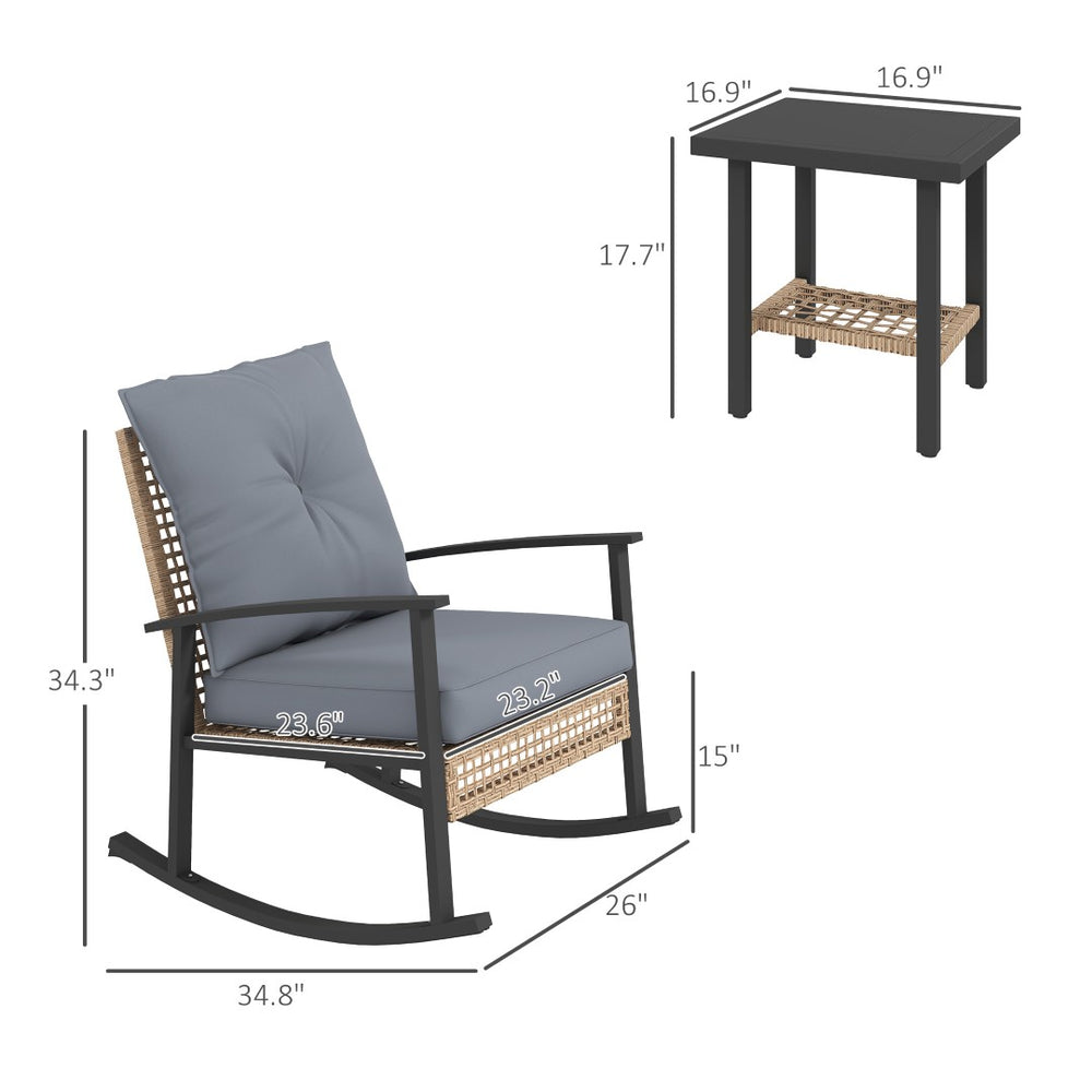 English Elm Patio Pe Rattan Rocking Chair Set with Tufted Cushions and Matching Coffee Table T3971P419111