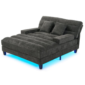 English Elm Modern Chaise Lounge Sofa with Adjustable 6-Position Backrest and App-Controlled RGB LED Lighting, Plush Chenille Upholstery Grey N719P330968E