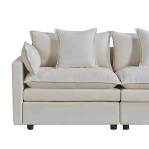 English Elm 108.66"Modern Chenille L-Shaped Sectional Sofa with Convertible Chaise, Solid Wood Frame, Plush Foam Comfort and Ottoman Set for Spacious Living Room White W1036S00057
