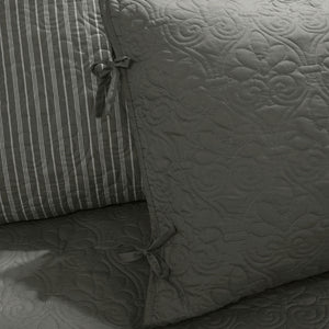 JLA Home Madison Park - 6 Reversible Daybed Cover Set with Antimicrobial Protection, Quilted Texture, Striped Skirt & Pillow Dark Grey MP13-6458