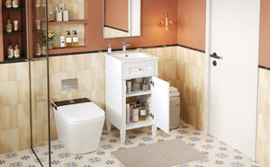 English Elm 16-inch French Style Freestanding Vanity Set with Ceramic Sink and Soft Close Cabinet White N710P405388K