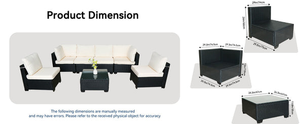 English Elm Seven-Piece Outdoor Rattan Sofa Set With Table & Beige Cushions - Stylish, Durable Patio Furniture W3152S00003-GIGA