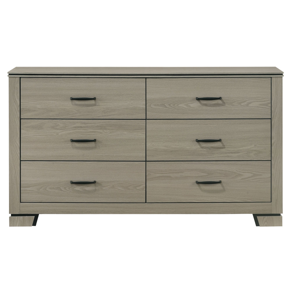 English Elm Modern Weathered Finish Six-Drawer Dresser 58"W x16"D x33"H Poplar Construction Smooth Glides Gray 61 L x 18 W x 33 H B2741P404896