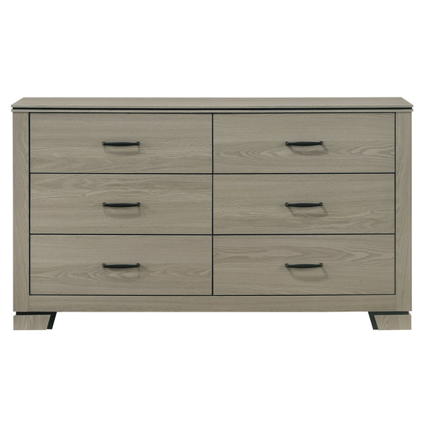 English Elm Modern Weathered Finish Six-Drawer Dresser 58"W x16"D x33"H Poplar Construction Smooth Glides Gray 61 L x 18 W x 33 H B2741P404896