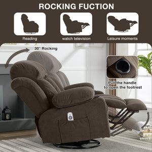 English Elm Swinging reclining massage sofa with 360° swivel, heated 8-point massage, USB & dual cup holders Brown W1521P303179