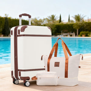 English Elm Hardshell Abs Suitcase Set with Tsa Lock Spinner Wheels Expandable 28 Inch Travel White N732P193485K