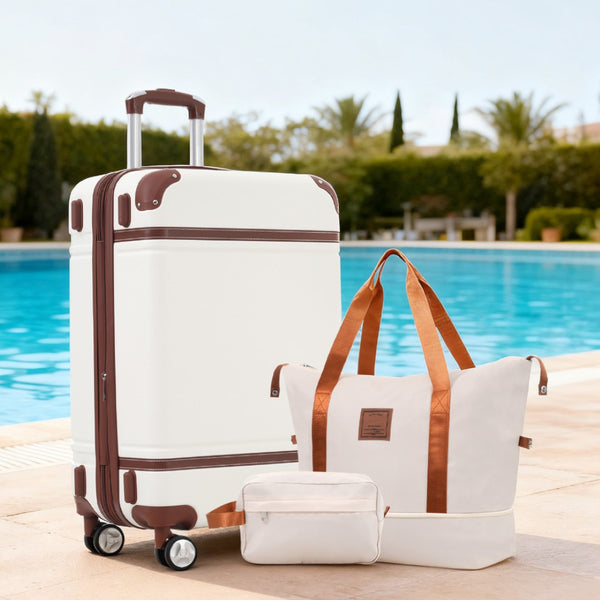 English Elm Hardshell Abs Suitcase Set with Tsa Lock Spinner Wheels Expandable 28 Inch Travel White N732P193485K