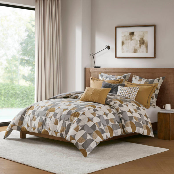 English Elm 8 Queen Jacquard Oversized Duvet Comforter Set with Euro Shams, Decorative Pillows, Plush Polyester fills Gold 23.23 L x 19.68 W x 15.75 H B035P319227