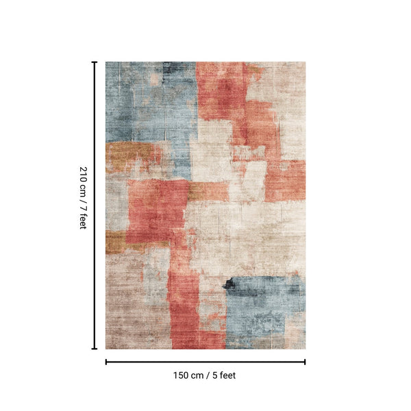 English Elm TOUCAN Ivory Multi 5'x7' Washable Non-Slip Area Rug — Low Pile, Durable, Kid & Pet Friendly, Foldable B186P261396