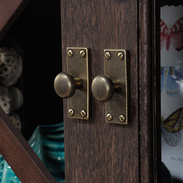 English Elm Hutch, Coastal-Inspired Brown Finish With Glass Doors & Adjustable Shelves For Elegant Storage B356P367818