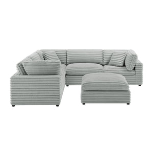 English Elm Jenny 6-Piece Modular Sectional in Plush Gray Cord-Like Polyester — Hardwood Frame, Down-Blend Comfort B050S00022