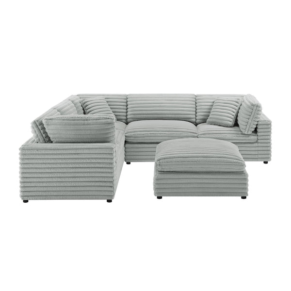 English Elm Jenny 6-Piece Modular Sectional in Plush Gray Cord-Like Polyester — Hardwood Frame, Down-Blend Comfort B050S00022