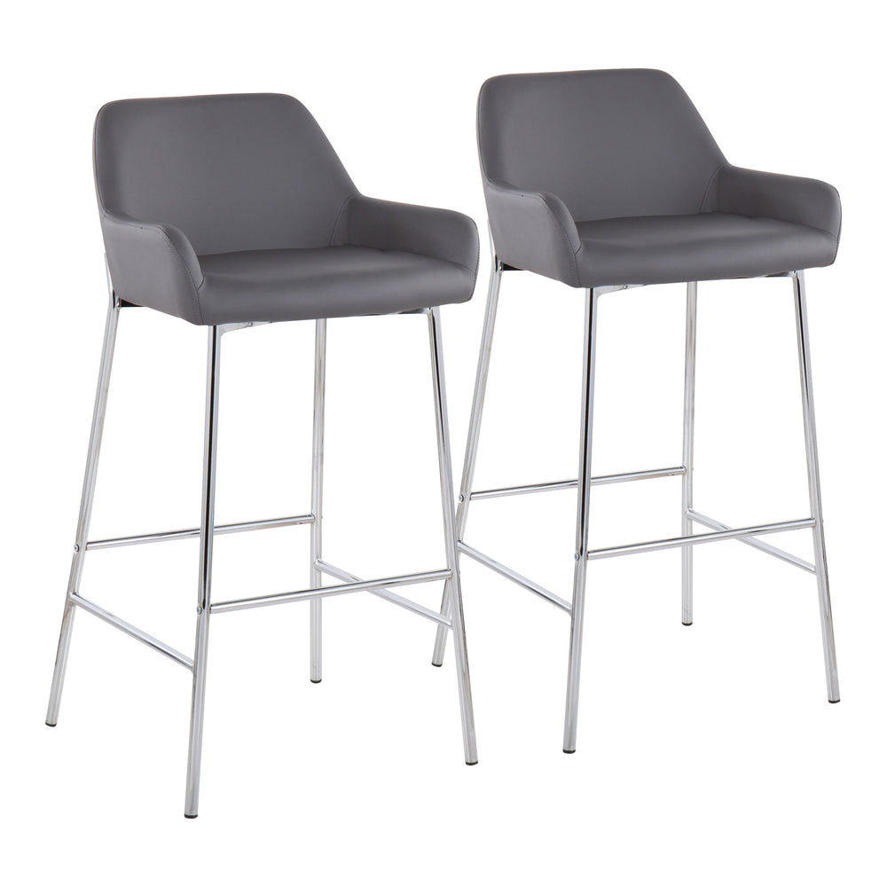 English Elm Daniella Contemporary Bar Stool Set Of 2 In Chrome Metal & Grey Faux Leather - Modern Comfort Design B202S00543