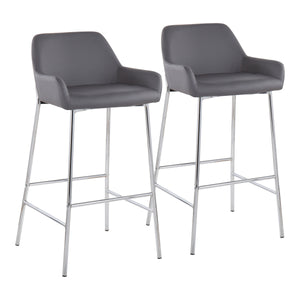 English Elm Daniella Contemporary Bar Stool Set Of 2 In Chrome Metal & Grey Faux Leather - Modern Comfort Design B202S00543