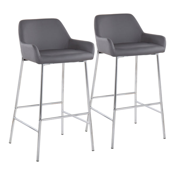 English Elm Daniella Contemporary Bar Stool Set Of 2 In Chrome Metal & Grey Faux Leather - Modern Comfort Design B202S00543