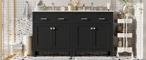 English Elm 60" Modern Bathroom Vanity Set with Double Ceramic Sinks, Soft-Close Doors, Flip Drawer & Storage Black N729P000002B
