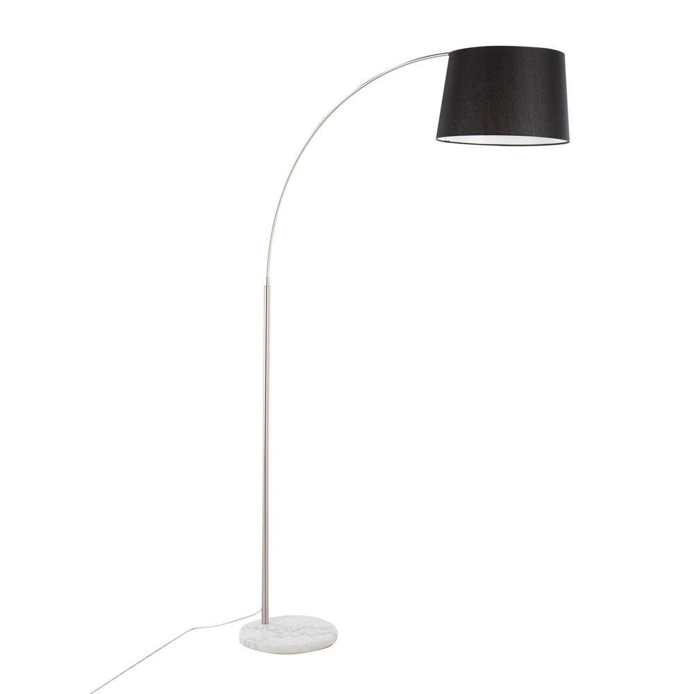 English Elm March Contemporary Floor Lamp - Stylish White Marble Base & Black Linen Shade For Modern Decor B202S01374